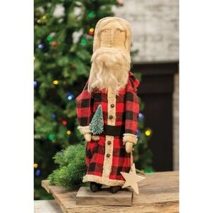 Primitive Christmas Santa Claus Doll Red & Black Buffalo Homespun‎ 20" NEW
